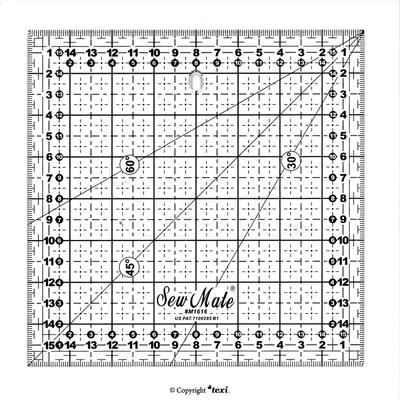 Liniał do patchworku i quiltingu, 160x160 mm, podziałka centymetrowa, czarna