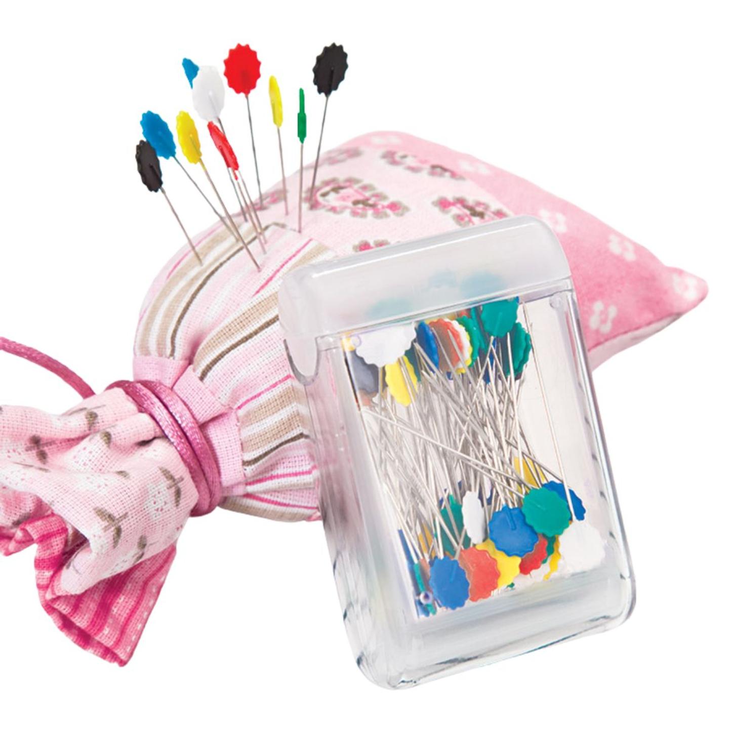 Szpilki stalowe niklowane, główki w kształcie kwiatków 48x0,6 mm, opakowanie 80 szt.