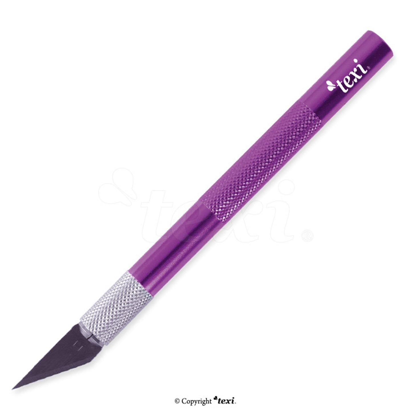 Craft knife, purple, with engraving TEXI, with 5 pcs relacement blades