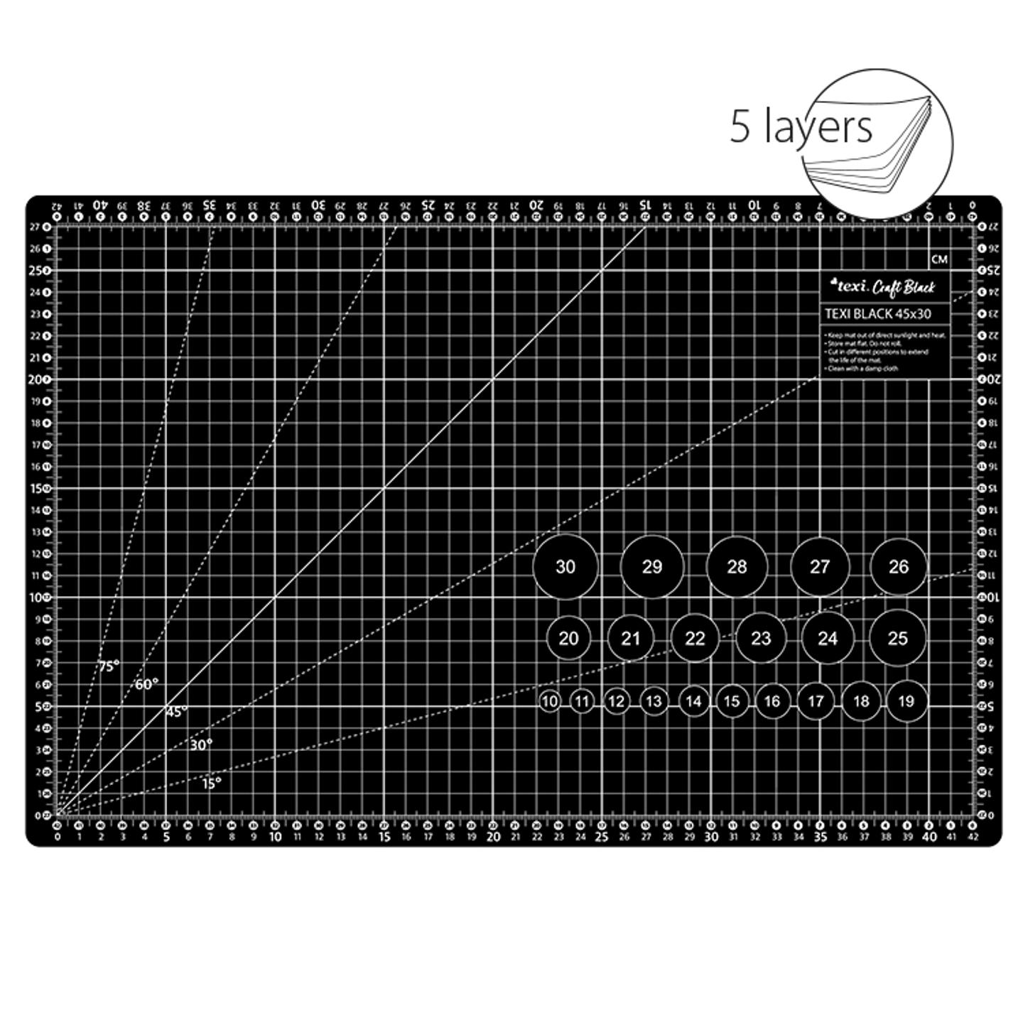 Self-healing cutting mat, size 45x30 cm, black