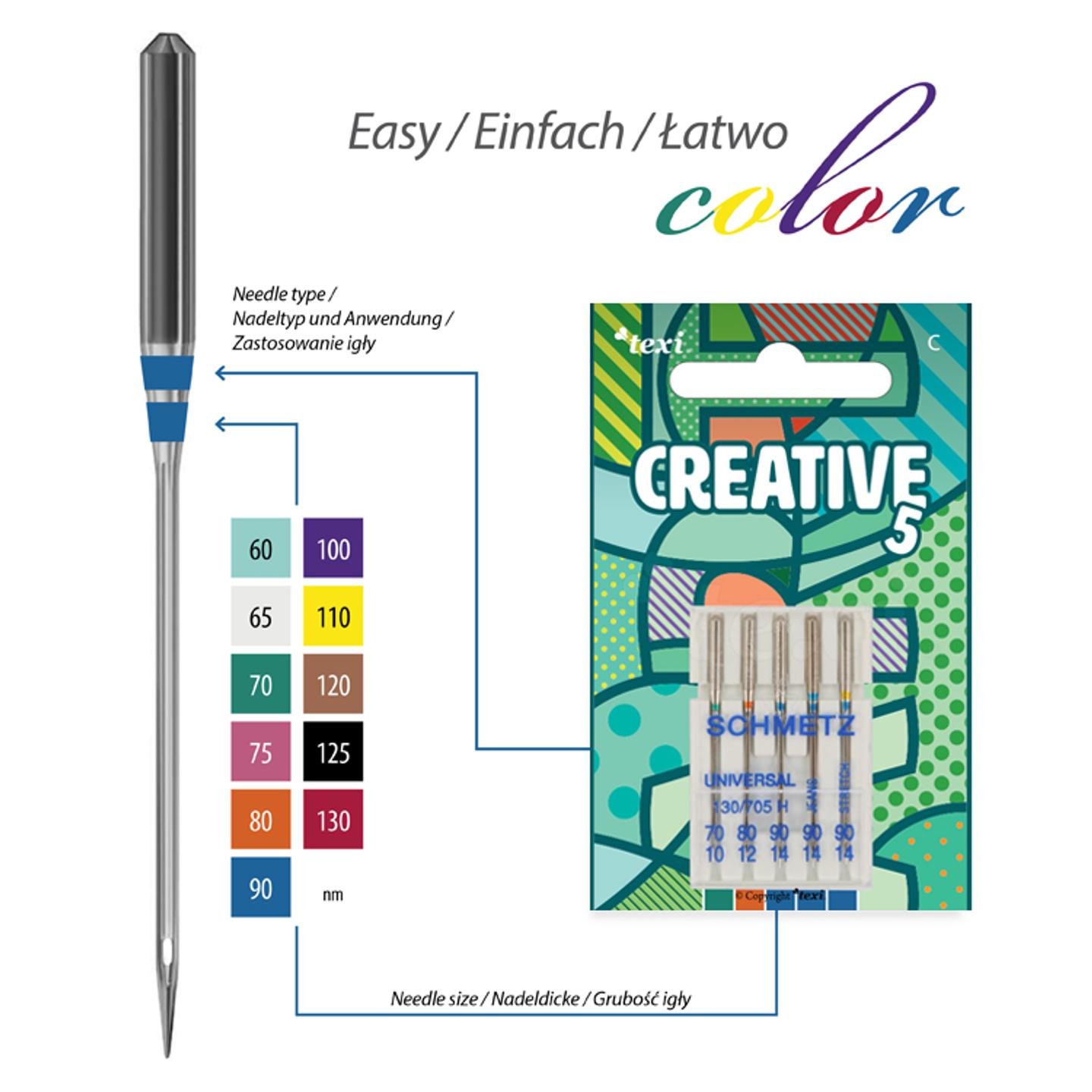 Igły do maszyn domowych MIX, 5 sztuk, 130/705H 1x70, 1x80, 1x90 + 130/705 H-J 1x90 + 130/705 H-S 1x90