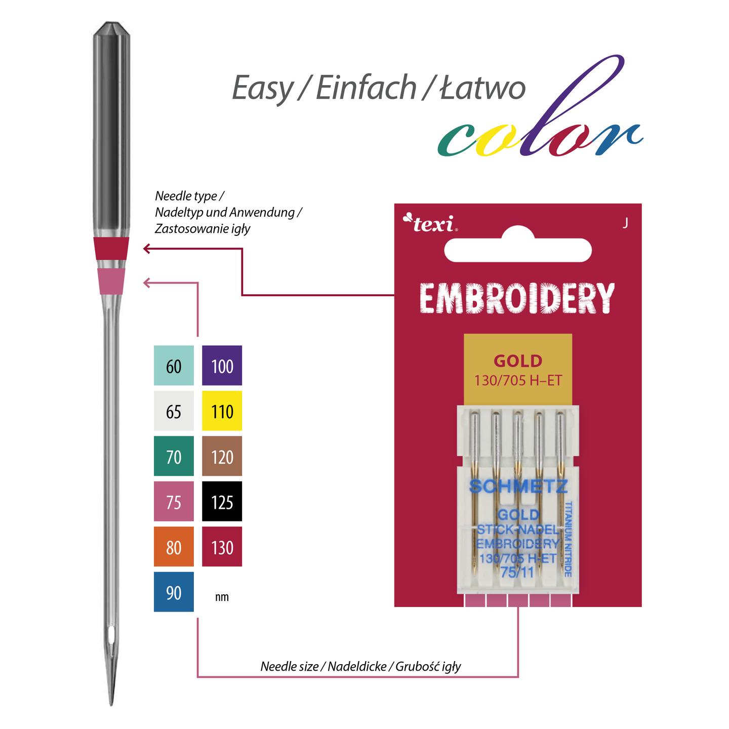 Embroidery gold needles for household machines, 5 pcs, size 75