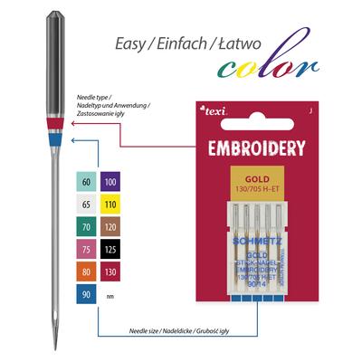 Embroidery gold needles for household machines, 5 pcs, size 90