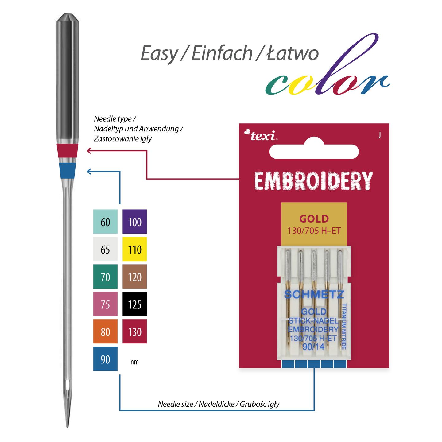 Embroidery gold needles for household machines, 5 pcs, size 90