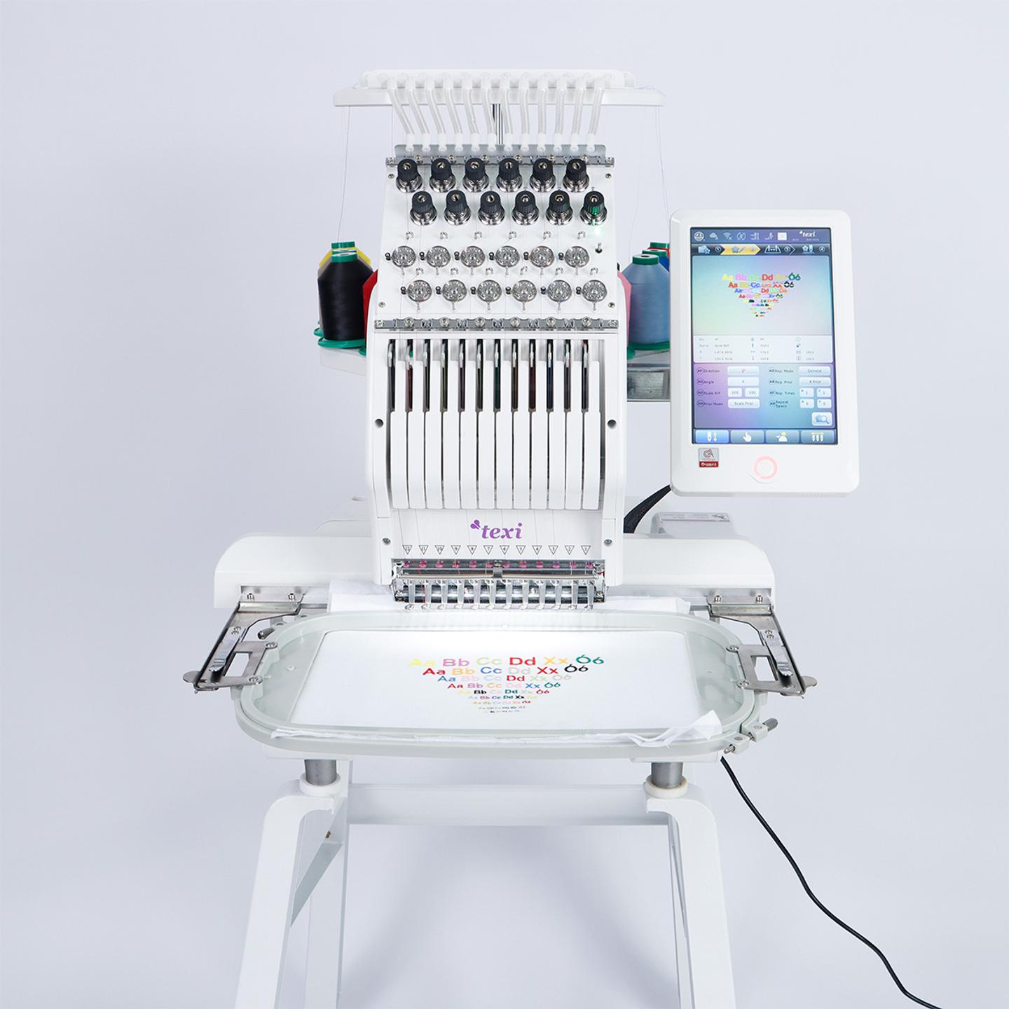 1-head, 12-needle embroidery machine + base + cap station + free set of threads