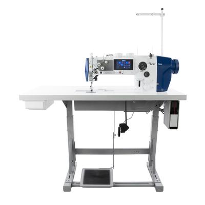 Automatic lockstitch machine for sewing thick fabrics with unison feed and built-in motor - complete machine