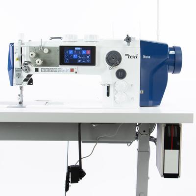 Automatic lockstitch machine for sewing thick fabrics with unison feed and built-in motor - complete machine