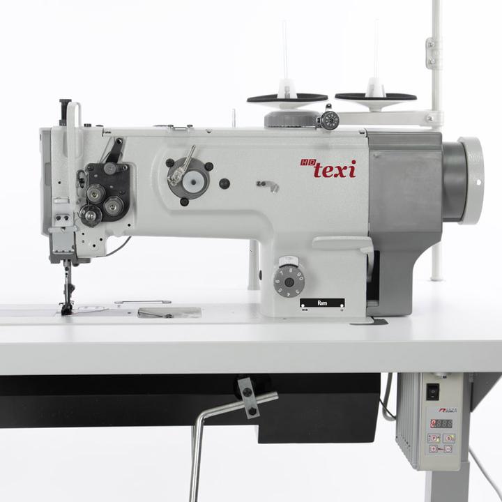 Stebnówka do szycia grubych materiałów z transportem potrójnym i wbudowanym silnikiem - maszyna kompletna.