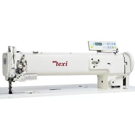 Automatic twin needle long arm heavy duty lockstitch sewing machine with unison feed - compete set