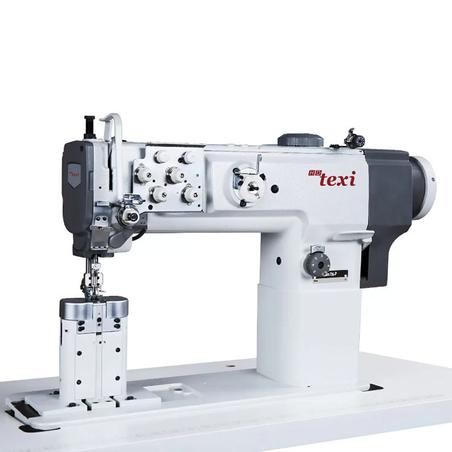 Dwuigłowa stębnówka słupkowa do szycia grubych materiałów z transportem potrójnym -  maszyna kompletna