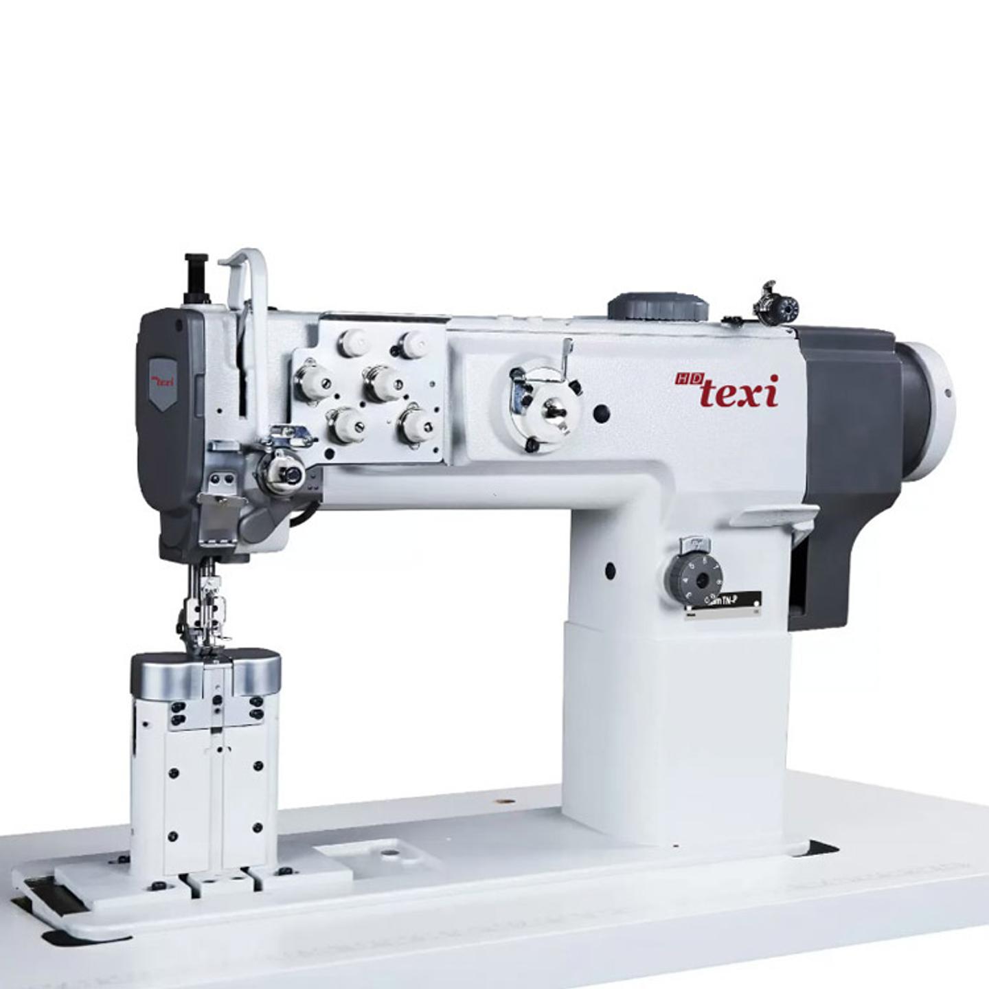 Dwuigłowa stębnówka słupkowa do szycia grubych materiałów z transportem potrójnym -  maszyna kompletna