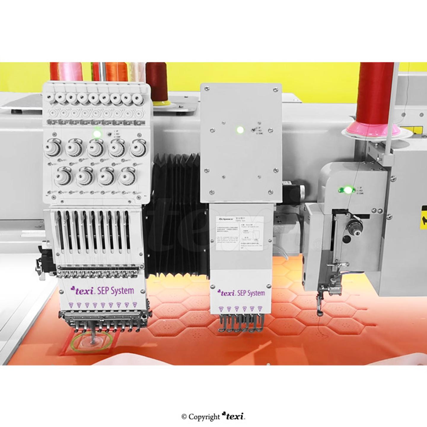 Multifunctional machine for sewing, embroidering and perforating leather and coated fabrics