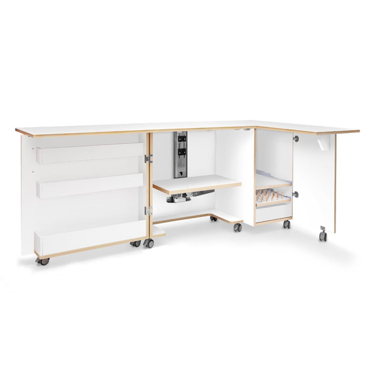 Folding cabinet - tailor's workshop, white with oak finish