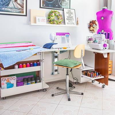 Folding cabinet - tailor's workshop, teak and white color
