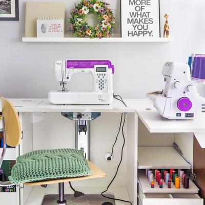 Rozkładana szafka - pracownia krawiecka, kolor teak i biel