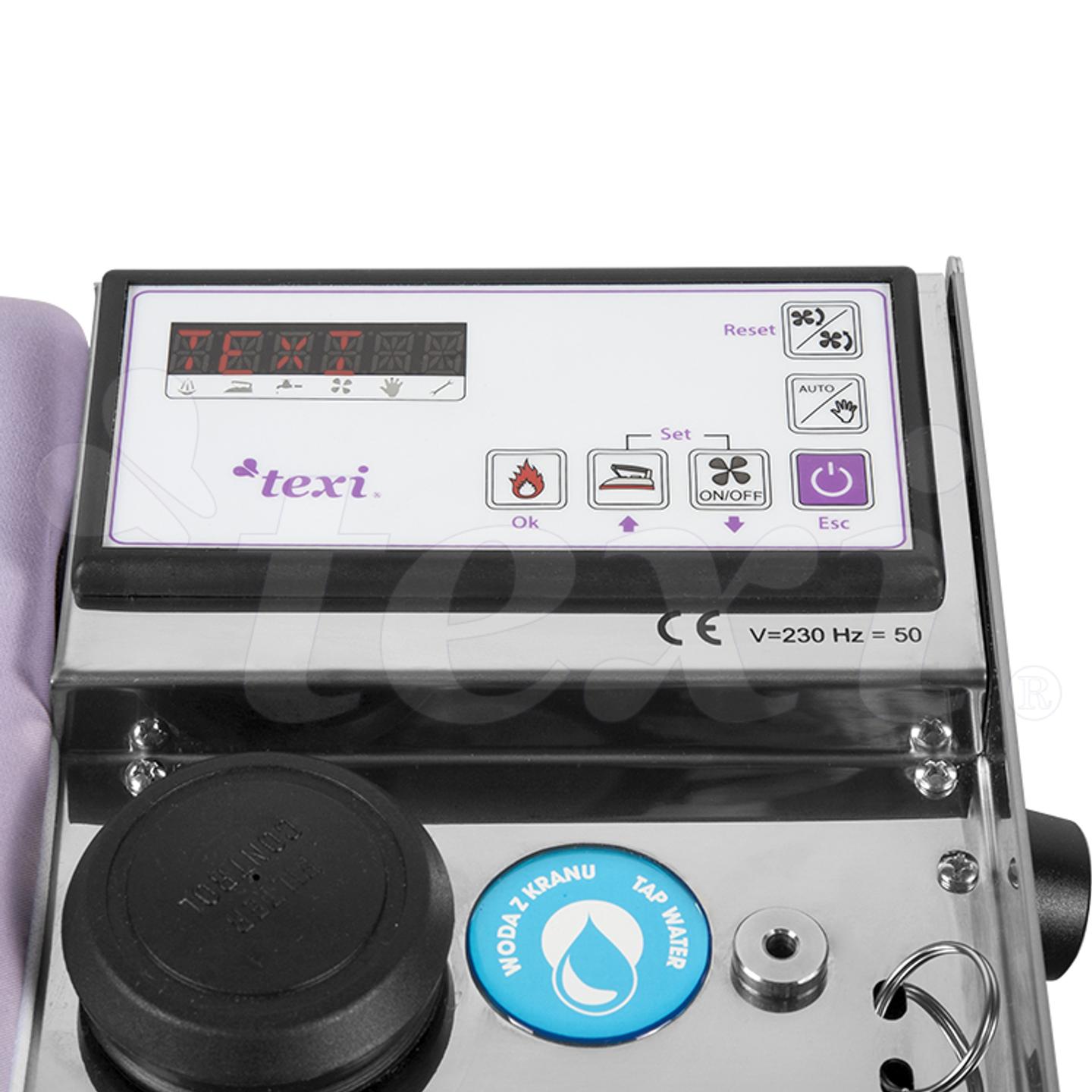 Stół prasowalniczy z automatyczną, zintegrowaną wytwornicą pary, żelazkiem i inteligentnym programowaniem czasu pracy turbiny