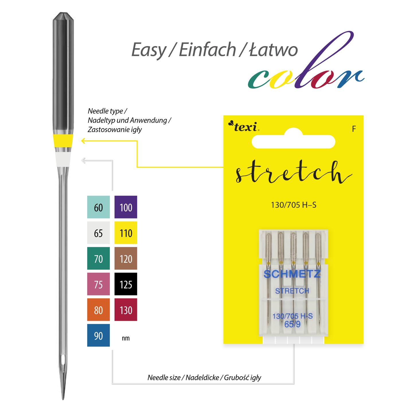 Igły do stretchu i dzianin do maszyn domowych, 5 sztuk, grubość 65