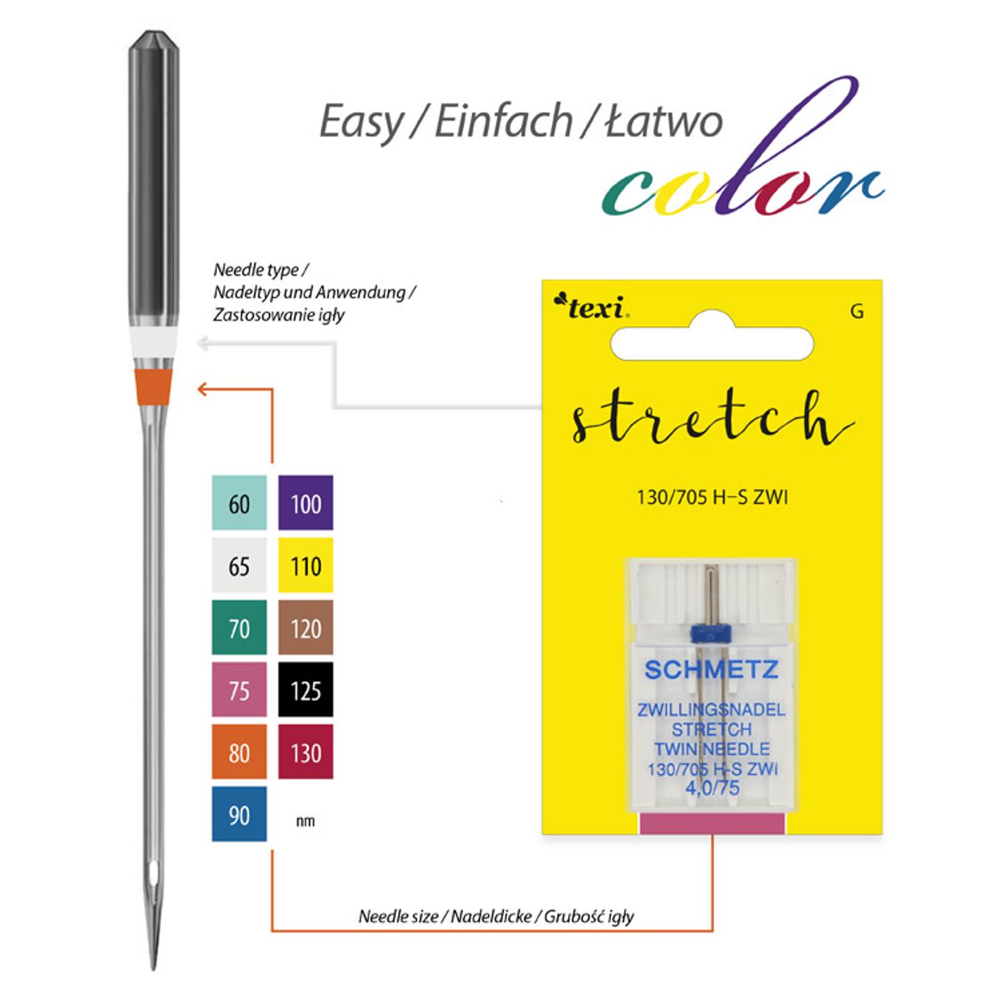 Igły do stretchu i dzianin do maszyn domowych, para, rozstaw 4,0mm, 2x75