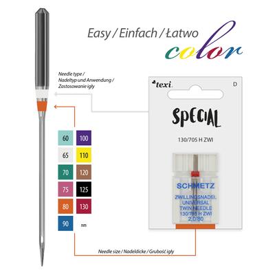 Twin needle for decorative stitch for household machines, pair, size 80, distance 2,0 mm