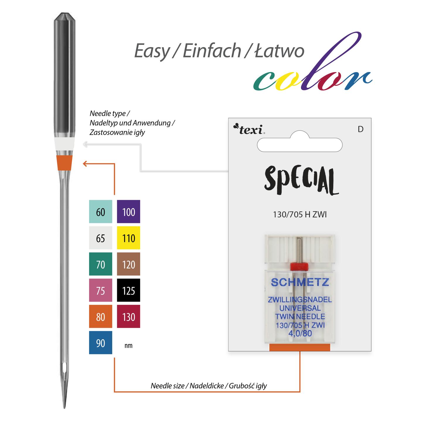 Igły do ściegu ozdobnego do maszyn domowych, para, grubość 80, rozstaw 4,0 mm