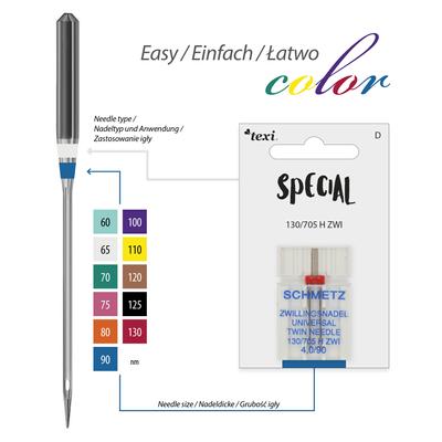 Twin needle for decorative stitch for household machines, pair, size 90, distance 4,0 mm