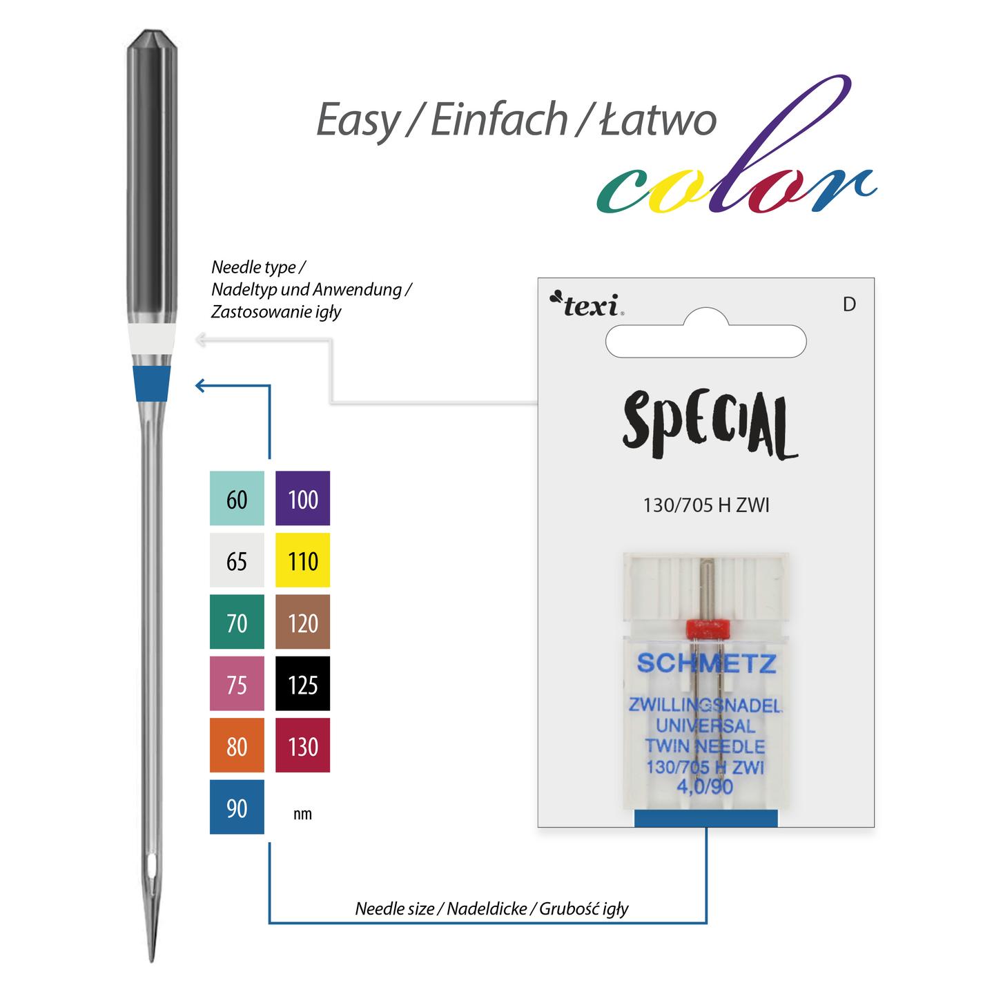 Igły do ściegu ozdobnego do maszyn domowych, para, grubość 90, rozstaw 4,0 mm