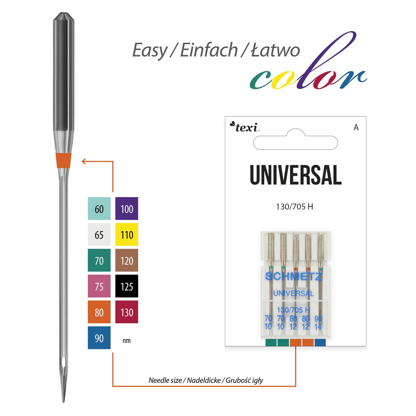 Universal needles for household machines, 5pcs, size 70x2, 80x2, 90x1