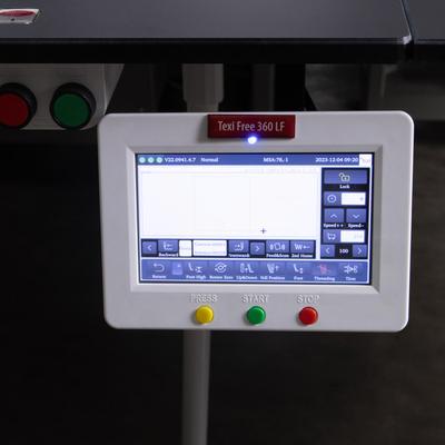 Programmable sewing machine with liftable rotary sewing head and independent drives with extra large sewing field