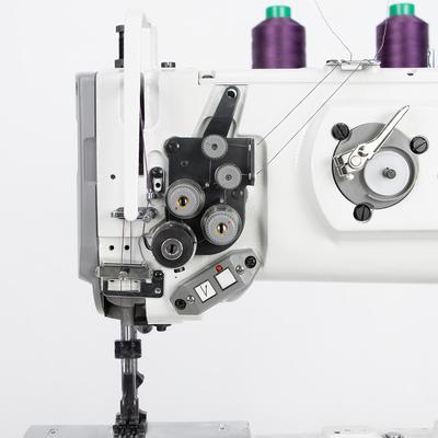 Cylindrical lockstitch machine for sewing thick materials with automation, unison feed and built-in motor - complete set