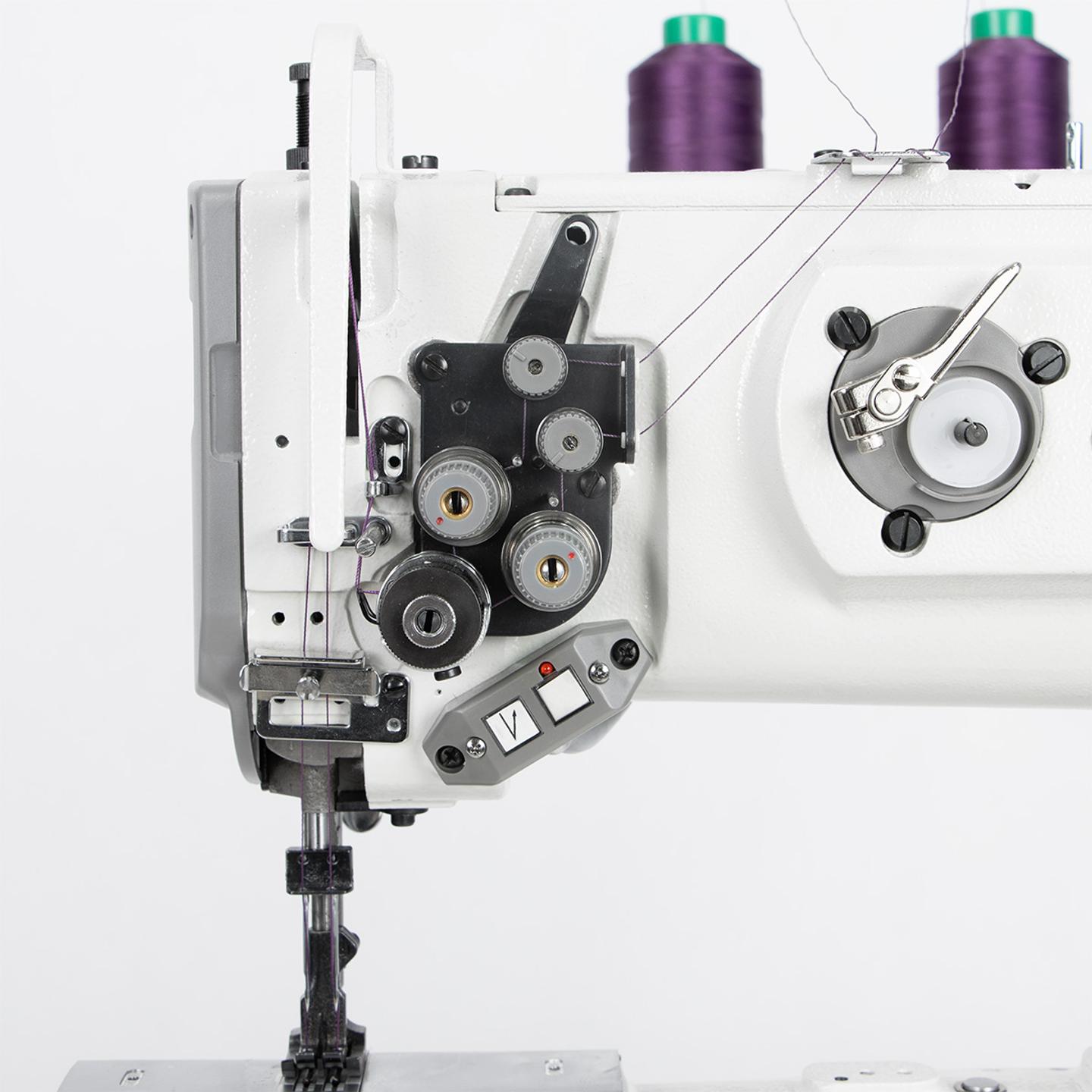 Cylindrical lockstitch machine for sewing thick materials with automation, unison feed and built-in motor - complete set