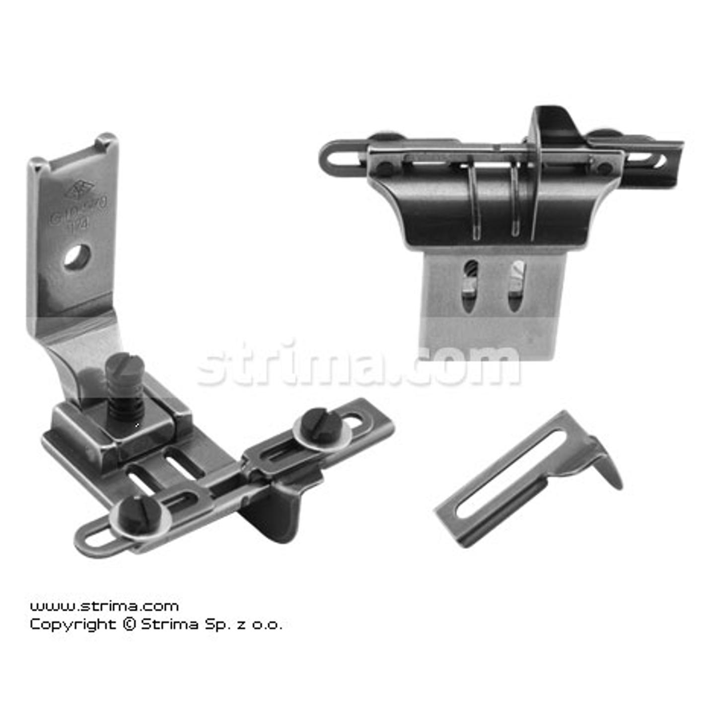 Foot for two needle lockstitch machine 6,4mm with tape guides and left and right gauges