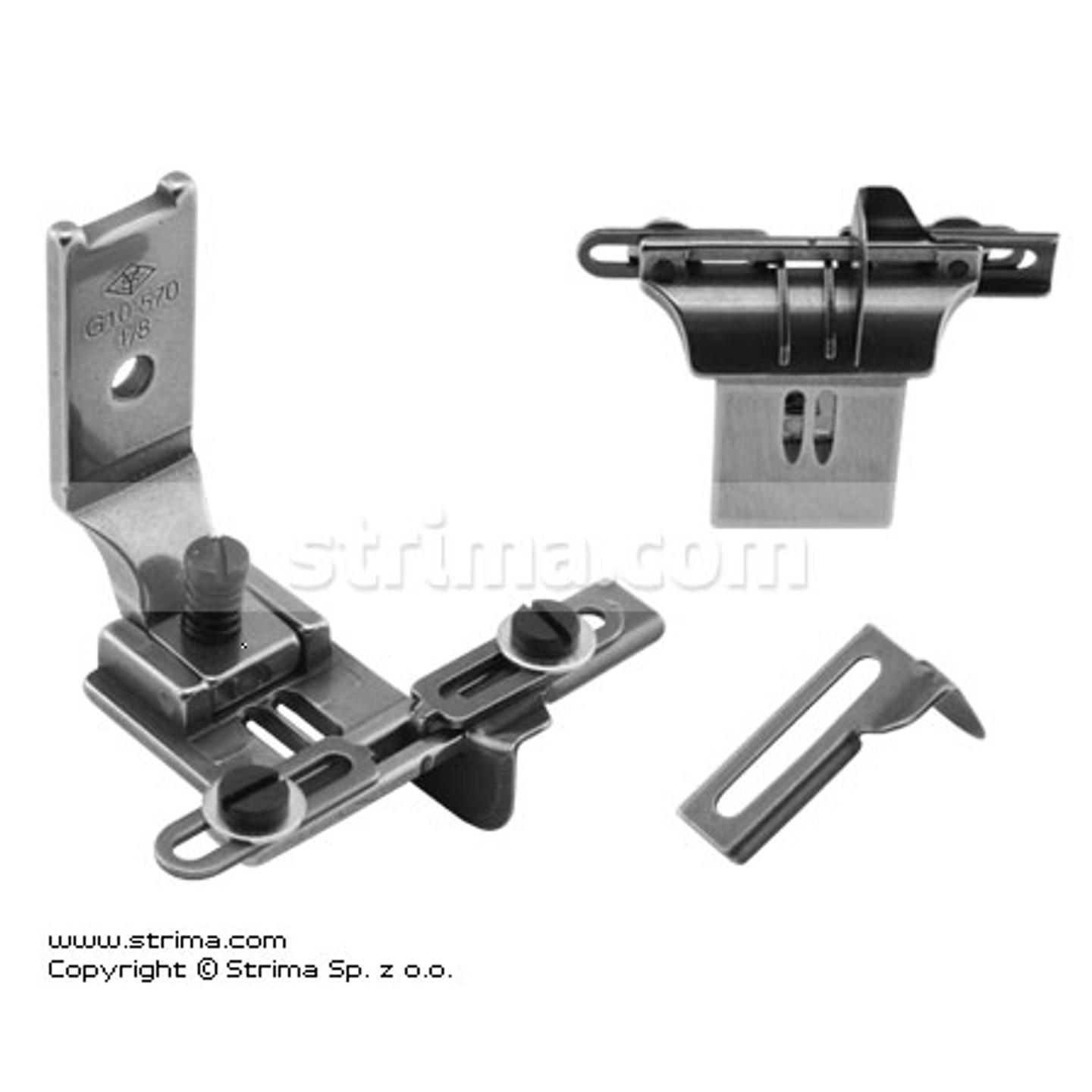 Foot for two needle lockstitch machine 3,2mm with tape guides and left and right gauges