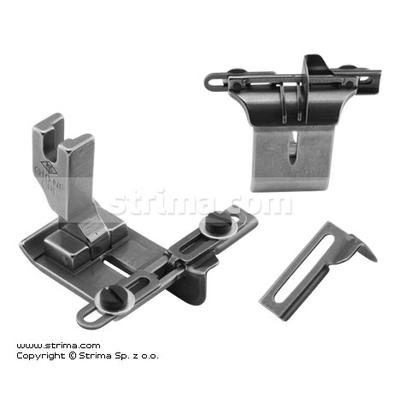 Needle feed foot with tape guides and left and right gauges