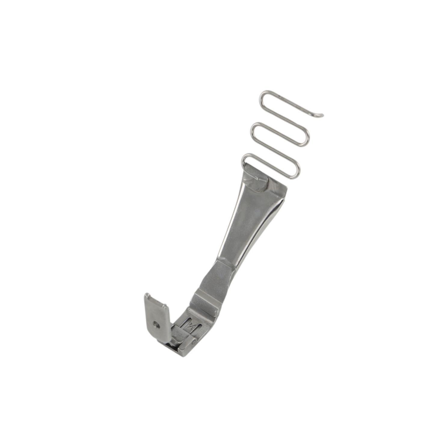 Tape attaching foot for double needle machines with 1/4" gauge