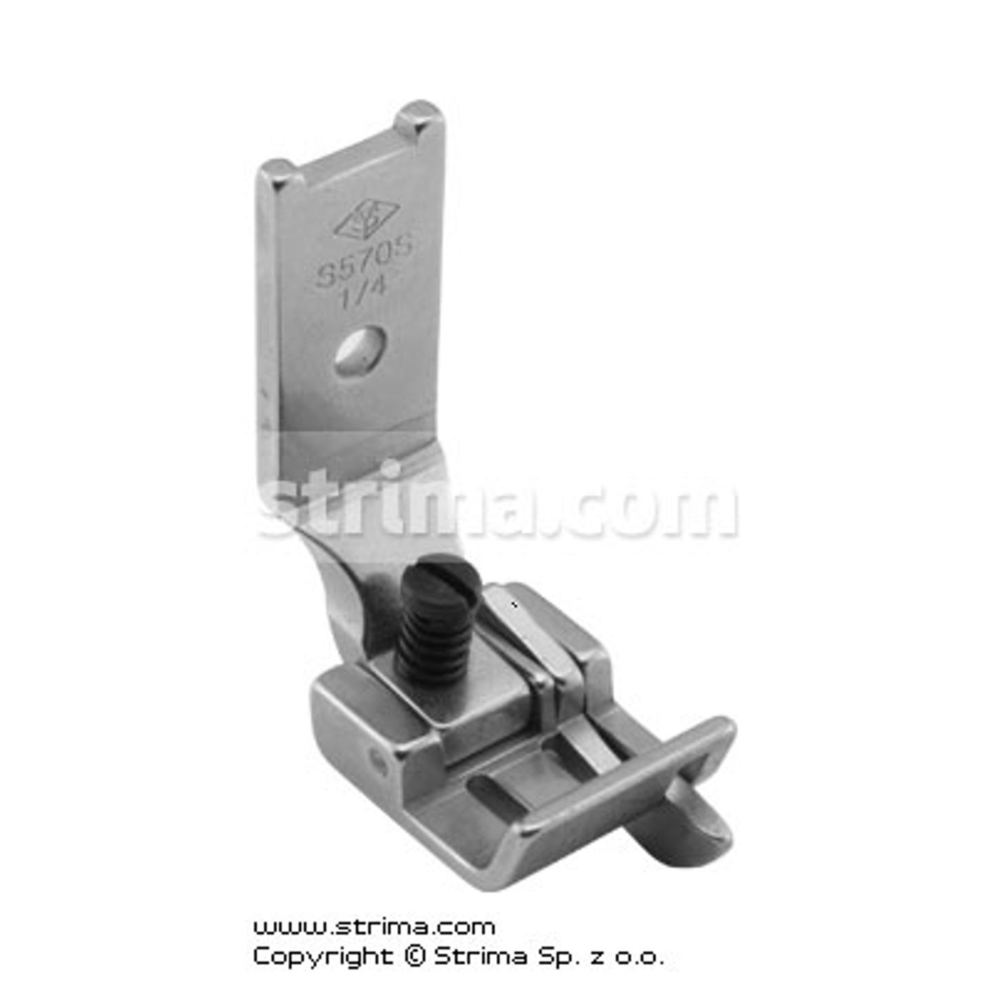 Foot for two needle lockstitch machine 1/4" with right gauge and adjustable runner angle