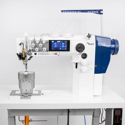 Automatic two-needle post-bed machine for sewing thick fabrics with backstitching, unison feed and deco seam - head only