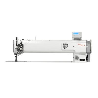 Automatic twin needle long arm heavy duty lockstitch sewing machine with unison feed - head only