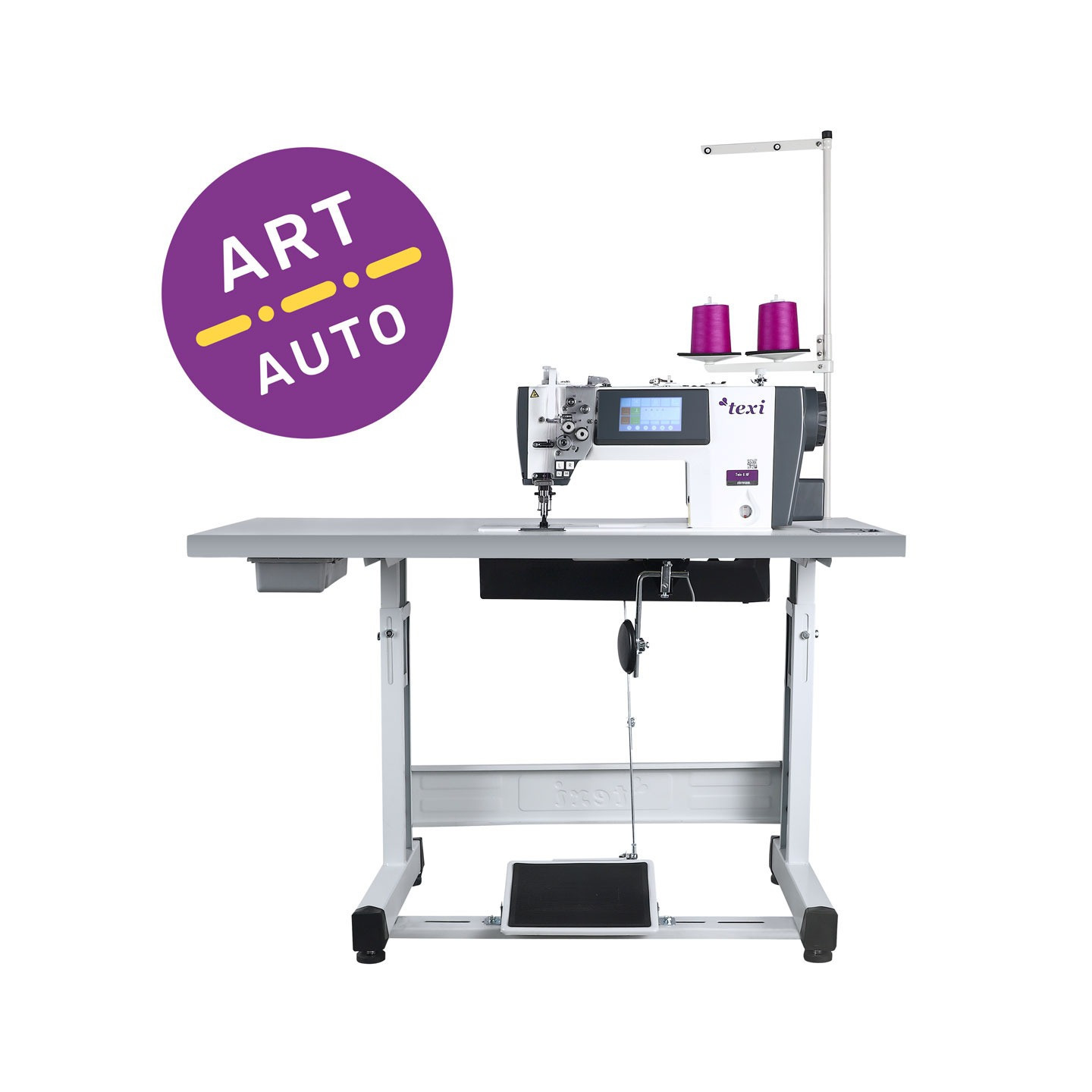 Automatic double needle lockstitch machine TEXI TWIN 6HF, medium and heavy fabrics